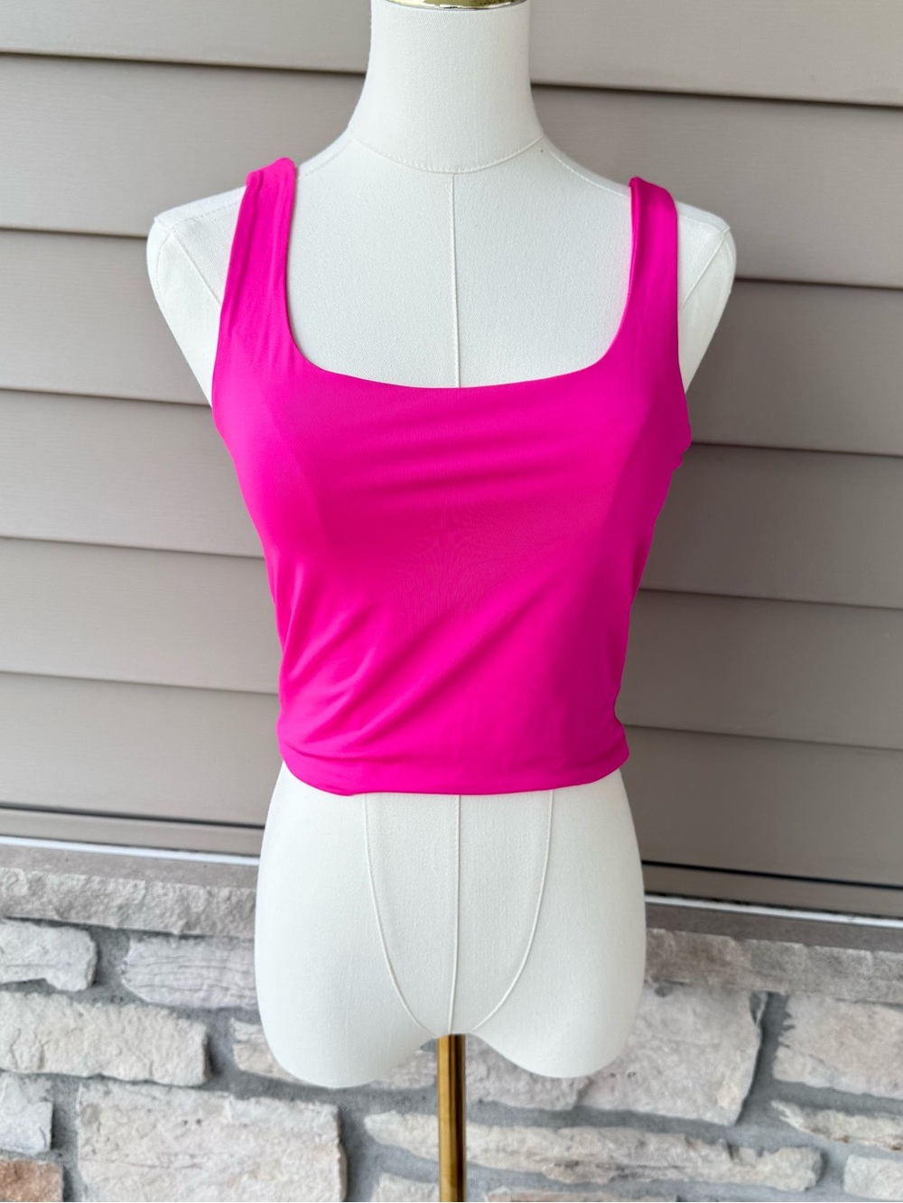 Bright Pink Square Neck Tank Top